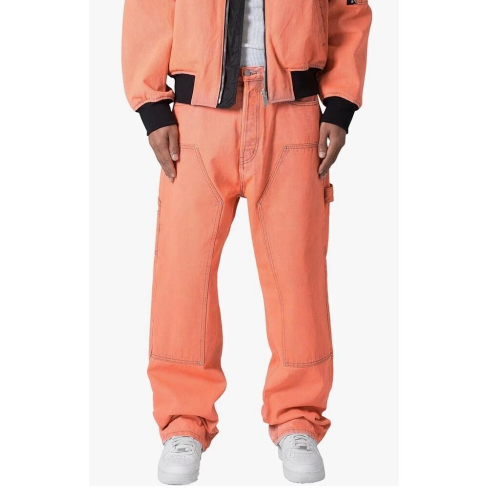 mnml Men's Ultra Baggy Double Knee Denim-Orange -30x31